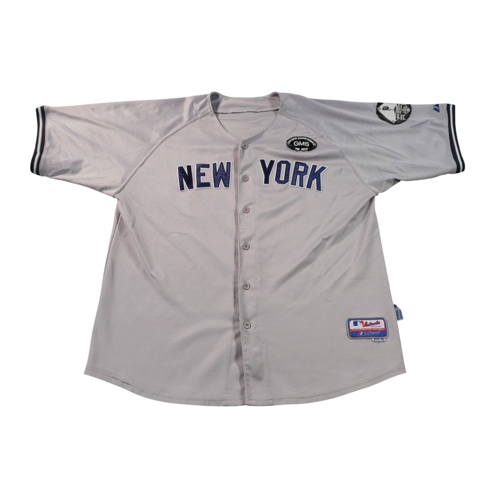 Majestic NY Yankees Baseball Jersey Mens 56 Gray GMS Patch Cool Base Authentic